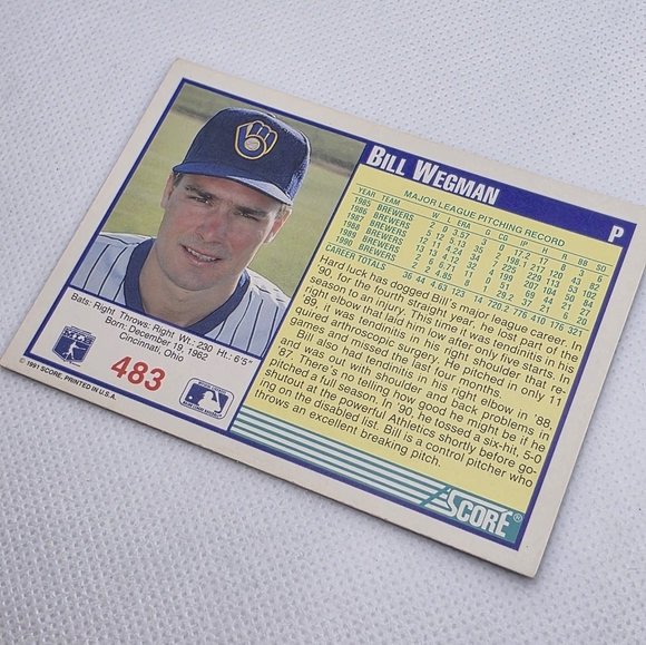 1991 Score Bill Wegman Milwaukee Brewers #483 Baseball Card - Picture 4 of 4